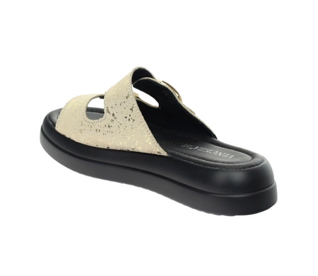 Złote skórzane sandały damskie regulowane na dwóch paskach VINCEZA