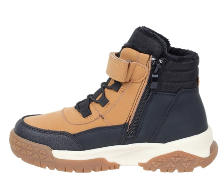 Musztardowe trzewiki dziecięce dla chłopca buty zimowe na rzepy