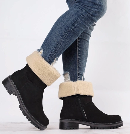 Czarne buty zimowe skórzane ocieplane naturalną wełną Polskie Gino Fabiani