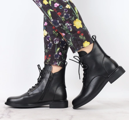 Eleganckie czarne botki zimowe na niskim obcasie ze skóry naturalnej licowej Polskie Gino Fabiani