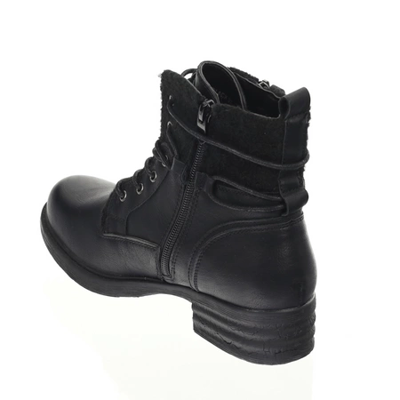 Czarne komfortowe buty zimowe damskie na szerokim obcasie Jezzi