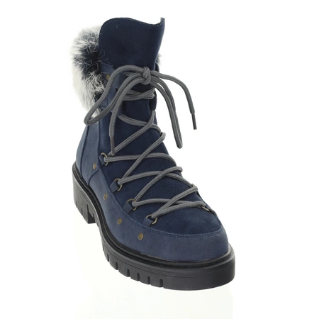Granatowe śniegowce z futerkiem botki płaskie damskie Jezzi