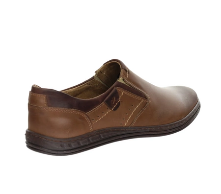 Brązowe skórzane półbuty męskie wsuwane bez szwów na palcach POLBUT