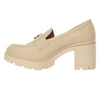 Beżowe mokasyny na klocku ze skóry licowej ekologicznej  Jezzi