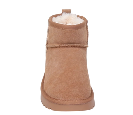 Śniegowce beżowe botki niskie EMU skórzane haftowane