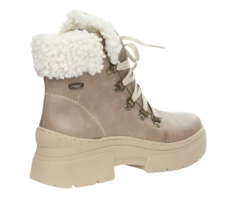 Beżowe eleganckie botki damskie zimowe skórzane Helios