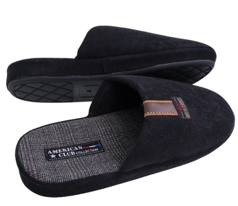 Czarne klapki męskie zabudowane kapcie po domu American