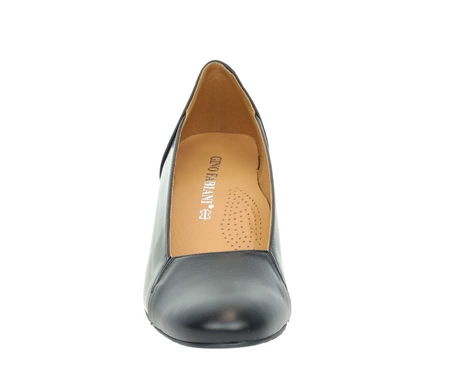 Czarne czółenka damskie na szerokim obcasie ze skóry naturalnej Gino Fabiani