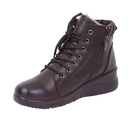 Brązowe trzewiki damskie komfortowe buty zimowe na zamek i sznurowadła Haidra