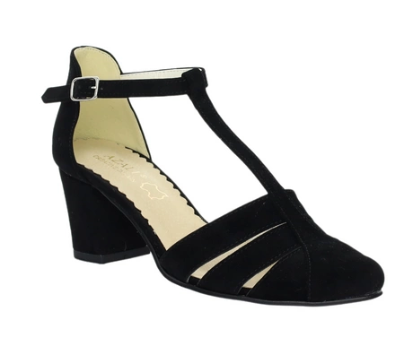 Czarne sandały na obcasie z paskiem w literę T zabudowane palce i pięta Azali - Produkt Polski