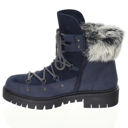 Granatowe śniegowce z futerkiem botki płaskie damskie Jezzi