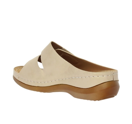 Klapki damskie beżowe zdrowotne na rzepy szyte Jezzi