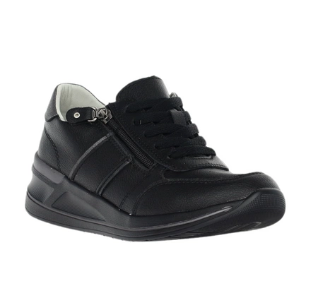 Czarne skórzane adidasy damskie na zamek i sznurowadła Jezzi