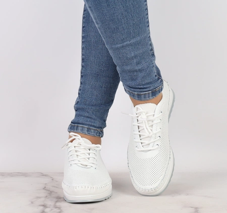 Wygodne, oddychające adidasy damskie skórzane buty białe VINCEZA