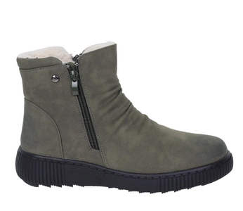 Grafitowe botki ciepłe damskie komfortowe trzewiki płaskie UNISOFT