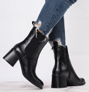 Czarne botki zimowe na obcasie eleganckie Jezzi