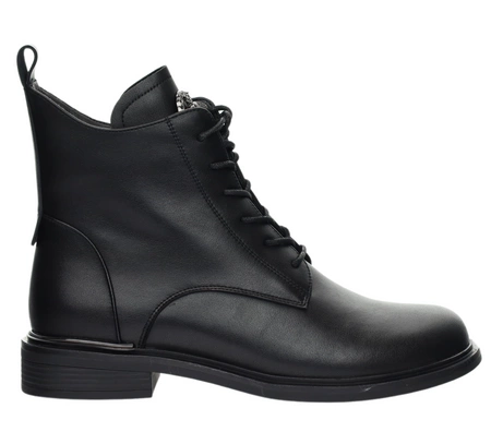 Eleganckie czarne botki zimowe na niskim obcasie ze skóry naturalnej licowej Polskie Gino Fabiani