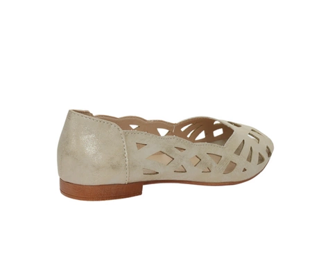 Złote baleriny damskie ażurowe czółenka płaskie Jezzi