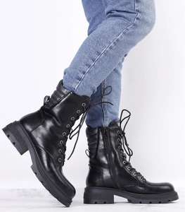 Czarne trapery damskie zimowe glany rokowe Jezzi