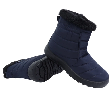 Granatowe ciepłe trzewiki damskie śniegowce niskie na zamek Jezzi