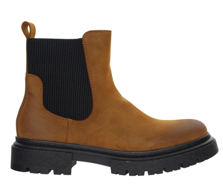 Karmelowe/rude botki płaskie ocieplane na zamek Jezzi