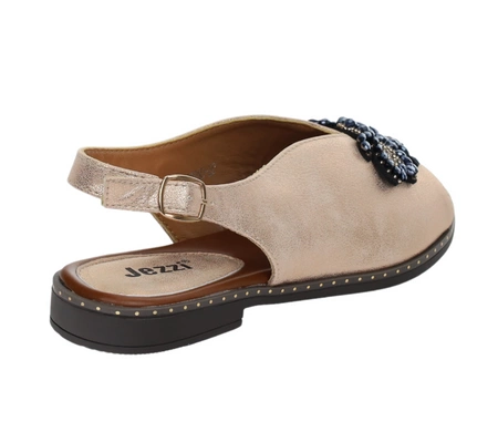 Złote sandały damskie eleganckie płaskie z zabudowaną cholewką Jezzi