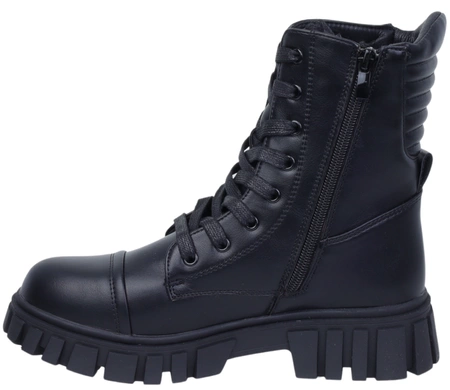 Czarne glany damskie ocieplane trapery zimowe buty American Club