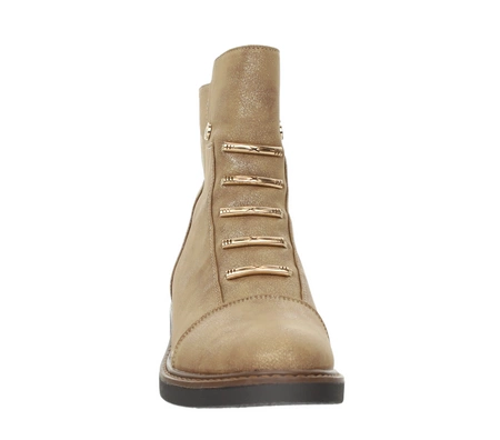 Złote wygodne i eleganckie botki zimowe płaskie na zamek Jezzi