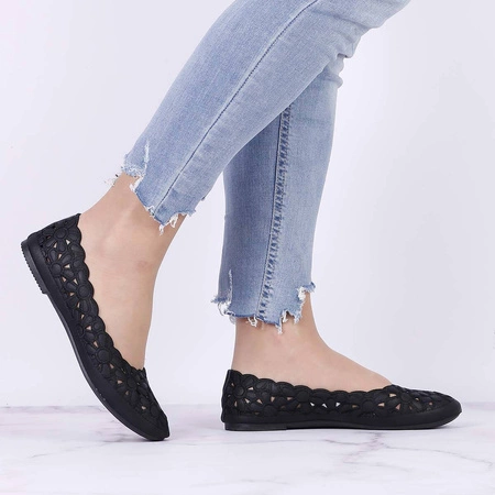 Czarne baleriny damskie ażurowe eleganckie Jezzi