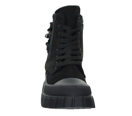 Czarne sportowe buty zimowe damskie  sznurowane NEWS