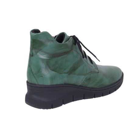 Zielone skórzane buty damskie zimowe komfortowe botki na zamek i sznurowadła Gino Fabiani