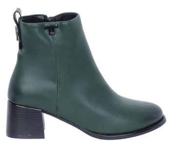 Zielone botki damskie eleganckie na niskim obcasie ocieplane Jezzi