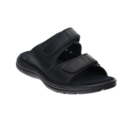 Komfortowe czarne skórzane klapki męskie regulowane American Club