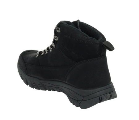 Czarne skórzane buty zimowe męskie trzewiki za kostkę American Club