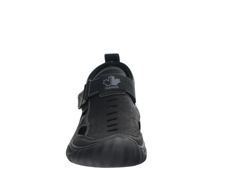 Czarne skórzane półbuty męskie na lato oddychające American Club