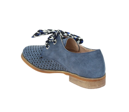 Niebieskie półbuty damskie garniturowe płaskie sznurowane Jezzi