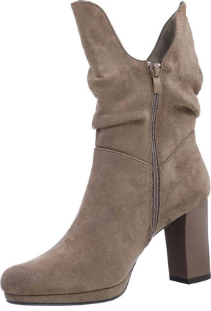 Brązowe botki czekoladowe zamszowe na obcasie i delikatnej platformie Jezzi