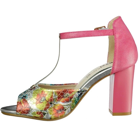 Różowe sandały damskie na obcasie pink Jezzi