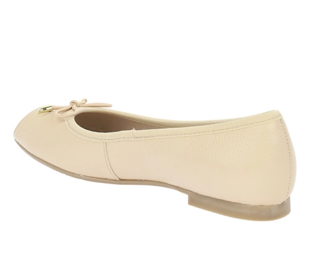 Beżowe baleriny damskie skórzane z odkrytymi palcami RYŁKO