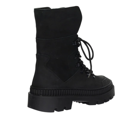 Czarne skórzane botki damskie na grubej podeszwie Polskie Gino Fabiani