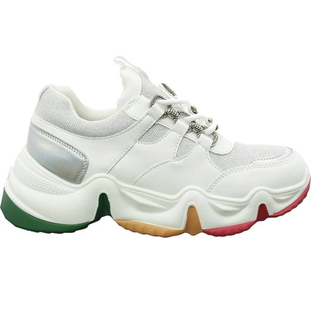 Białe sneakersy na kolorowej podeszwie damskie