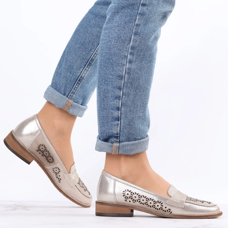 Płaskie czółenka damskie skórzane ażurowe Fabiani