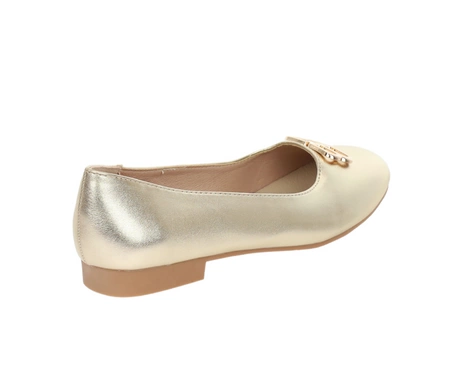 Złote baleriny czółenka damskie płaskie ślubne VINCEZA