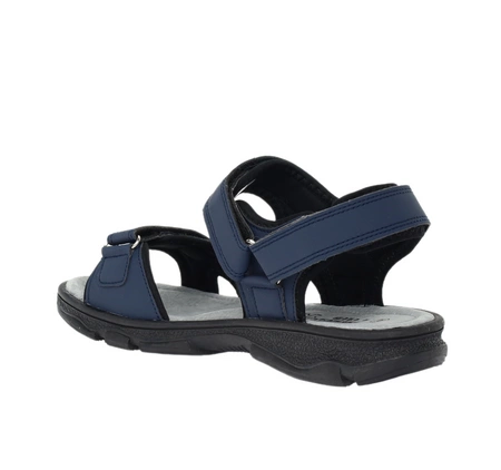 Porządne sandały młodzieżowe granatowe na rzepy ze skórzaną wkładką American Club