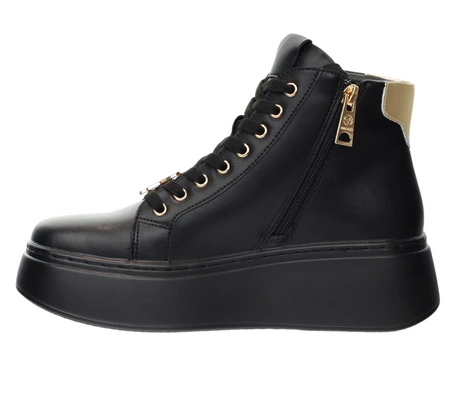 Czarne skórzane adidasy damskie delikatne ocieplane ze złotymi dodatkami VINCEZA