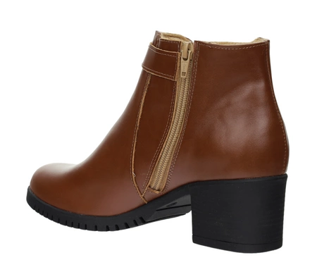 Brązowe czekoladowe półbuty zimowe damskie na obcasie ze skóry naturalnej licowej Polskie Gino Fabiani