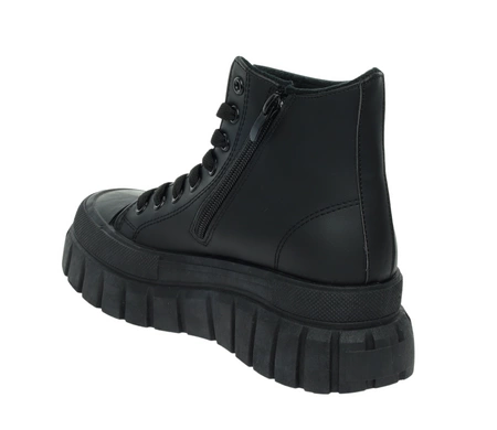 Czarne trampki ocieplane damskie na platformie na zamek ROKOWE