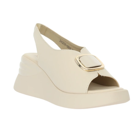 Eleganckie beżowe sandały na koturnie ze skory naturalnej Jezzi