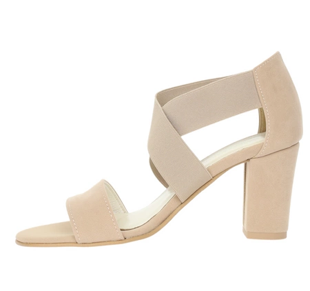 Beżowe sandały na obcasie z gumkami na krzyż na śródstopiu AZALI