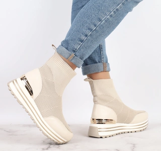 Białe sneakersy damskie na platformie wsuwane skarpeta Haidra